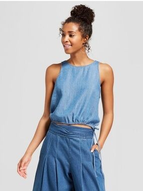 Universal Thread Light Blue Sleeveless Tie-Hem Crop Tank
